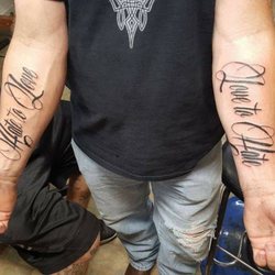 Broken Anchor Tattoo & Piercing - "Hate to Love, Love to Hate" Script Tattoo