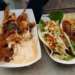 Touch Supper Truck - Kimchi fries (left), beef and pork tacos (right)