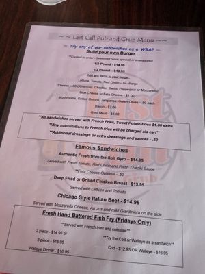 Menu photo 1 Last Call Friendship, WI
