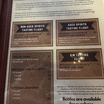 1861 Distillery - Sample menu - Distilleries Near Me - Thomasville, Georgia