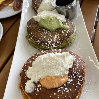 Bea Bea’s - Pancake Flight- Thai Tea, Green Tea Monster, Black Sesame - Coffee & Tea Near Me - Glendale, California