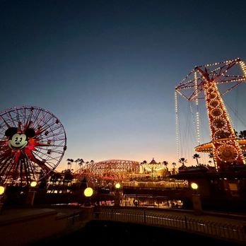 Pixar Pier - Pixar Pier behind Paradise Bay at Night - Amusement Parks Near Me - Anaheim, California Pixar Pier - Pixar Pier behind Paradise Bay at Night - Amusement Parks Near Me - Anaheim, California