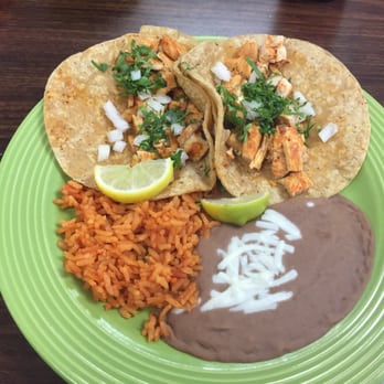 La Poblanita - Tasty chicken tacos with rice and beans! Yummy. - Mexican Near Me - Eau Claire, Wisconsin