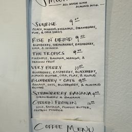 Smoothie menu