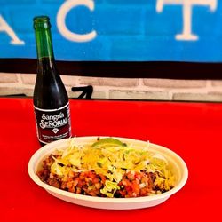 Tacos and Tortilla Factory - Barbacoa Bowls with Blackbeans and rice.