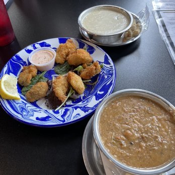 Papito's Kitchen - Clam chowder then fried oyster one lite - sorry had to snag one and gumbo! We also sampled the lobster bisque, Amazing! - Seafood Near Me - Baltimore, Ohio