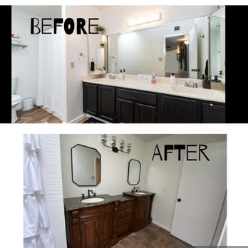 Green Home Services - Bathroom with moldy vanity cabinet before and after. - General Contractors Near Me