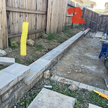 System Pavers - 1 was a planned drop-step (where our pre-existing wall ended and new wall begun); 2 was an unplanned drop-step. - Masonry/Concrete Near Me - Rancho Cordova, California