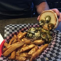Angry's Way Out - Angry burger, fresh fries, and the portabella mushroom appetizer is great!! Good food, good service, cold drinks!! Keep up the good work.