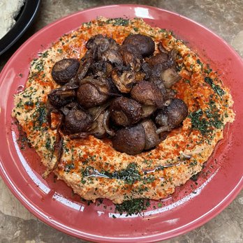 Mazal - Baby Bella Mushrooms with Roasted Red Pepper Hummus - Wine Bars Near Me - Los Angeles, California Mazal - Baby Bella Mushrooms with Roasted Red Pepper Hummus - Wine Bars Near Me - Los Angeles, California