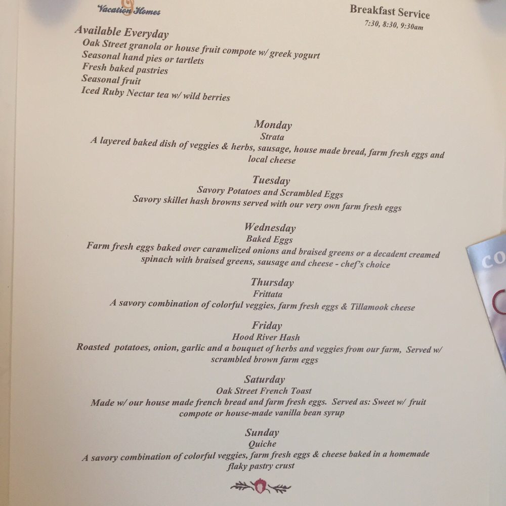 Daily breakfast entree menu