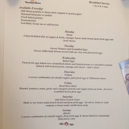 Daily breakfast entree menu Daily breakfast entree menu