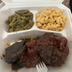 BBQ Train - This was the green beans, Mac and cheese, and either the Jerk Pork or Jerk Chicken. I believe it was the Jerk Pork. Good food! Kind owners!