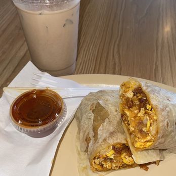 Cafe Society - Iced chai and a chorizo breakfast burrito - Coffee & Tea Near Me - Loma Linda, California