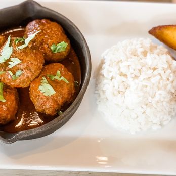 Sofrito Restaurant & Bar - Meatballs with rice - Latin American Near Me - Greenville, South Carolina