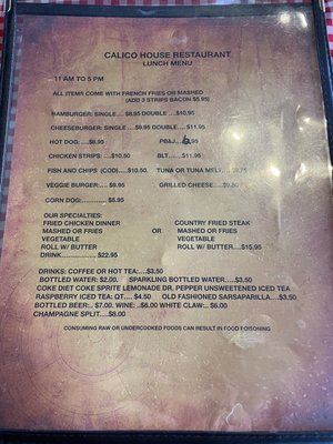 Menu photo 2 Calico House Restaurant Yermo, CA