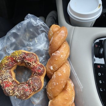 Grizzly Donuts - Americano coffee, regular twisted doughnut, and a Dubai Chocolate & Pistachio mochi - Donuts Near Me - Eagle River, Alaska Grizzly Donuts - Americano coffee, regular twisted doughnut, and a Dubai Chocolate & Pistachio mochi - Donuts Near Me - Eagle River, Alaska