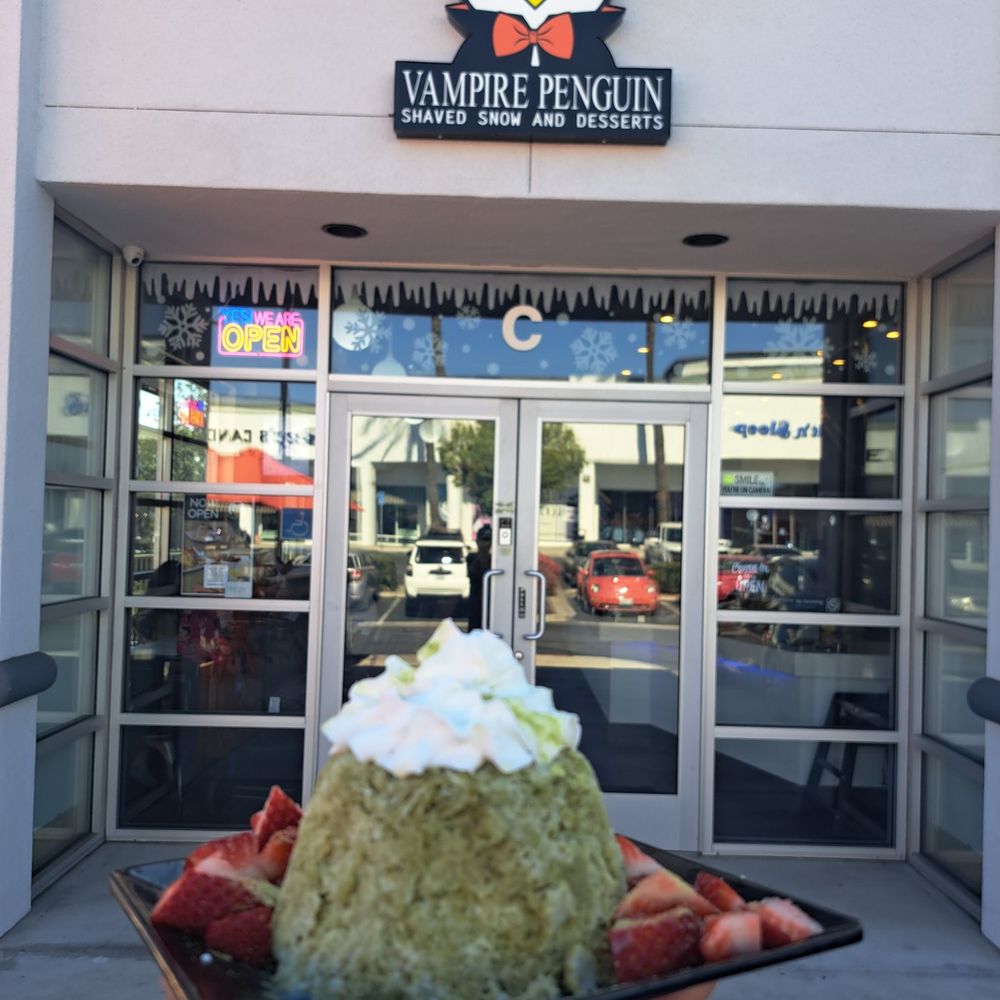 Vampire Penguin - Matcha green tea Shaved cone flavor with strawberries and whipped cream - Shaved Ice Near Me - Ontario, California Vampire Penguin - Matcha green tea Shaved cone flavor with strawberries and whipped cream - Shaved Ice Near Me - Ontario, California