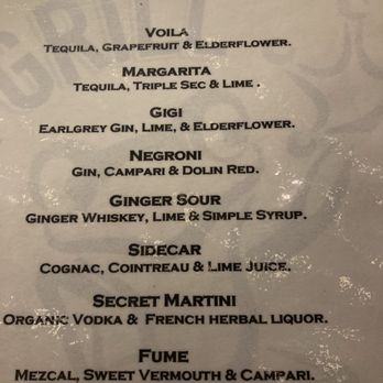 French Grill House - Simple but nice cocktail menu. - French Near Me - West Palm Beach, Florida