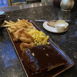 Keller's American Grill - 1/2 rack of ribs & shrimp with fries and corn