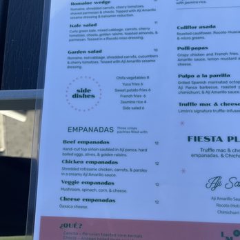 Limón - Menu as of 9/19/21 - Peruvian Near Me - Oakland, California