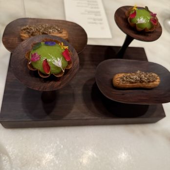 Indienne - PANI PURI - yummy Green Mango, Buckwheat, Tamarind MUSHROOM ECLAIR - yummy Galouti, Goat Cheese, Truffle - Indian Near Me - Chicago, Illinois