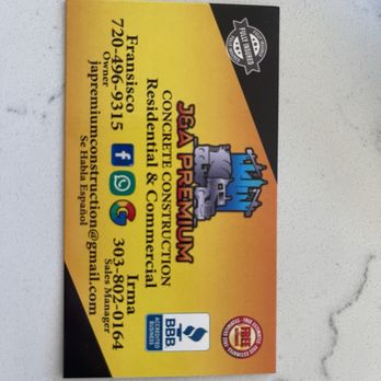 J&A Premium Concrete Construction - Business card - Masonry/Concrete Near Me