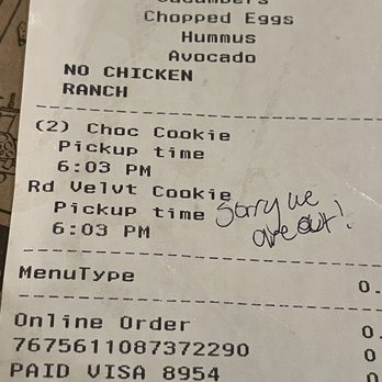Potbelly - "Sorry we are out!" Next to one of the three cookies - Sandwiches Near Me - Carmel, Indiana Potbelly - "Sorry we are out!" Next to one of the three cookies - Sandwiches Near Me - Carmel, Indiana