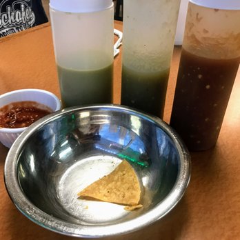 Taqueria El Mirador - Chips and Salsa on the table. Home made hot sauces come with the food. Avocado sauce was great! - Mexican Near Me - Addison, Illinois Taqueria El Mirador - Chips and Salsa on the table. Home made hot sauces come with the food. Avocado sauce was great! - Mexican Near Me - Addison, Illinois