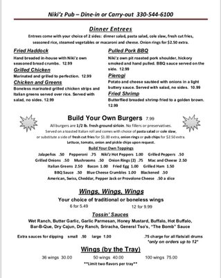 Menu photo 1 Niki'z Pub Niles, OH