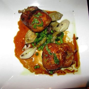 Gary Danko - Quail Stuffed with Foie Gras, Mushroom and Quinoa, Braised Artichokes, Peas, Prosciutto and Olive Butter - New American Near Me - San Francisco, California
