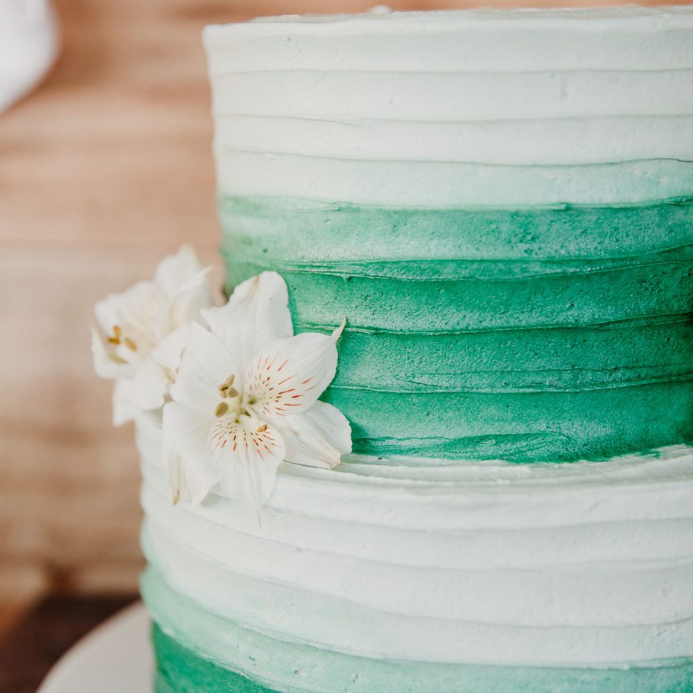 Creative Cakes - 2 tier cake (6" and 8") with Ombre design in greens. Said to feed about 30 people. - Bakeries Near Me - Anaheim, California