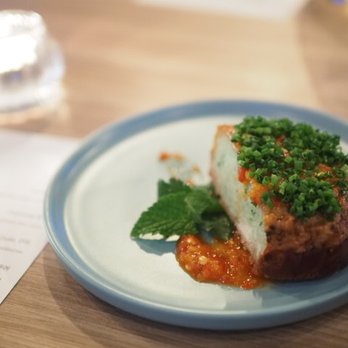 Incheon Restaurant - SaeWoo Shrimp toast on peach sambal, and topped and embellished with fresh herbs - Korean Near Me - Annandale, Virginia Incheon Restaurant - SaeWoo Shrimp toast on peach sambal, and topped and embellished with fresh herbs - Korean Near Me - Annandale, Virginia