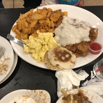 Maple Leaf Diner - Chicken fried chicken with scrambled eggs, fries, and a biscuit - American Near Me - Dallas, Texas Maple Leaf Diner - Chicken fried chicken with scrambled eggs, fries, and a biscuit - American Near Me - Dallas, Texas