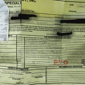 Engine Specialist - My bill for work yet I've taken the car back 5 times. Did you even put in a new engine? - Auto Repair Near Me - Decatur, Georgia