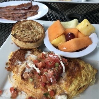 The Crema Cafe - Mexican omelette with fresh fruit and English muffin - Bakeries Near Me - Seal Beach, California