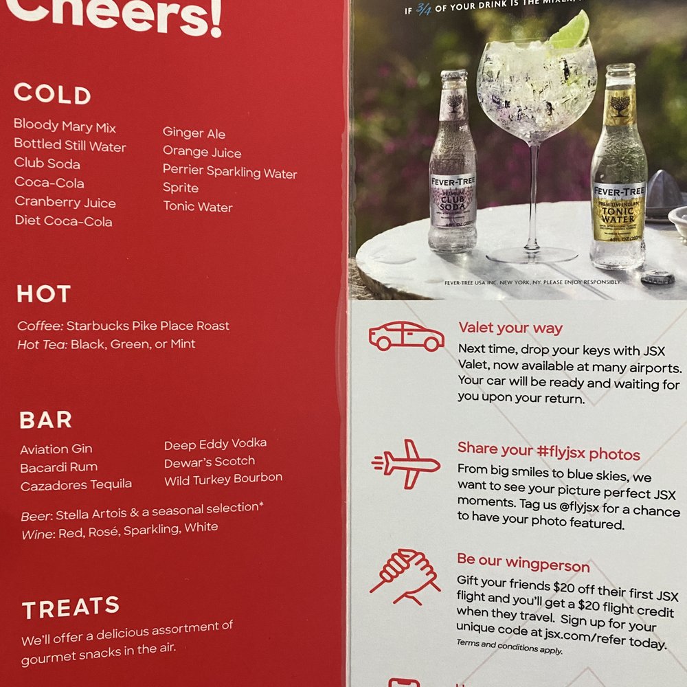 JSX - Drink and Snack Options - Airlines Near Me - Houston, Texas JSX - Drink and Snack Options - Airlines Near Me - Houston, Texas