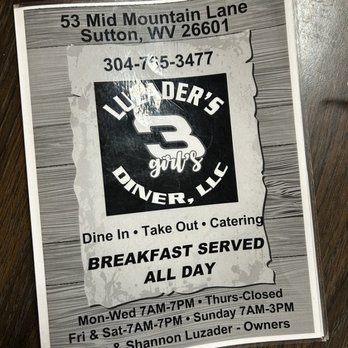 Luzader's 3 Girls Diner - Menu - American Near Me - Sutton, West Virginia