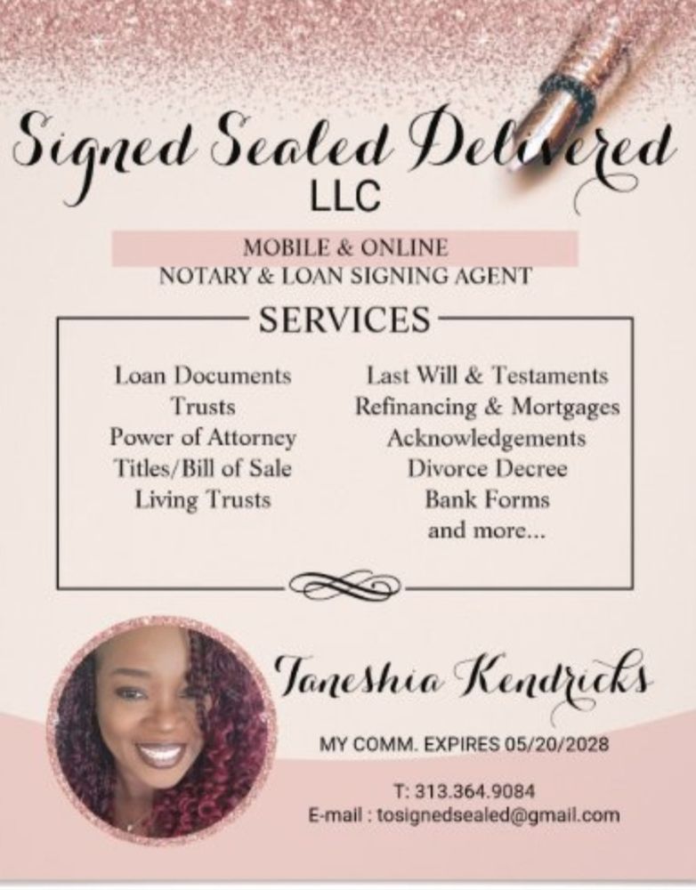 SIGNED SEALED DELIVERED NOTARY SERVICES Request a Quote Detroit