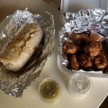 Allie’s Catering - Pastor burrito supreme & chicken wings with sauce on the side. - Food Trucks Near Me - Lockeford, California Allie’s Catering - Pastor burrito supreme & chicken wings with sauce on the side. - Food Trucks Near Me - Lockeford, California