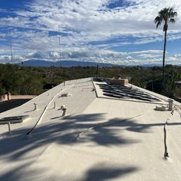 Rubberized coating on a big roof.