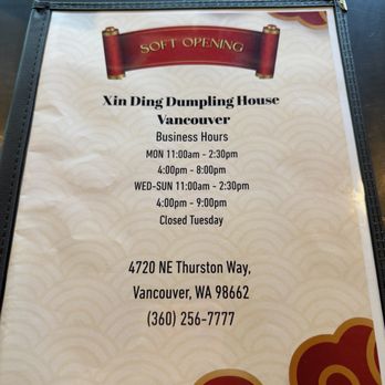 Xin Ding Dumpling House - Soft opening menu cover page 5/22 - Dim Sum Near Me - Vancouver, Washington Xin Ding Dumpling House - Soft opening menu cover page 5/22 - Dim Sum Near Me - Vancouver, Washington
