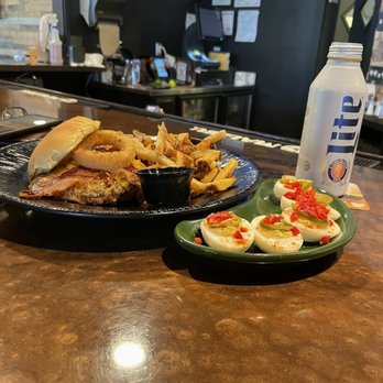 Railroad Brewing - Deviled eggs & smokehouse cheddar burg - Breweries Near Me - Avon, Ohio