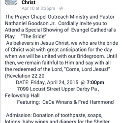 Prayer Chapel Church of God In Christ - The Outreach Ministry invites you to join us at our family movie night where we worship in serenity. You will be blessed.