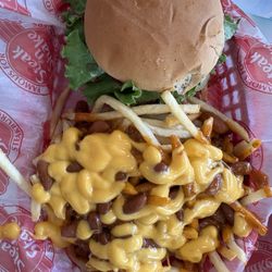 Double bacon cheeseburger with chili fries