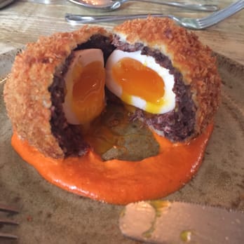 Church Green - Morcilla' black pudding scotch egg, red pepper puree - Pubs Near Me - Lymm, WRT