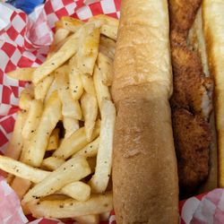 Shrimp po boy ( plain) with fries