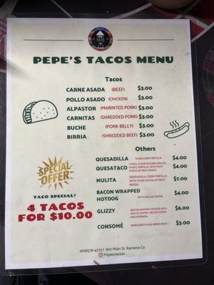 Menu photo 1 Pepes Tacos San Diego, CA Menu photo 1 Pepes Tacos San Diego, CA