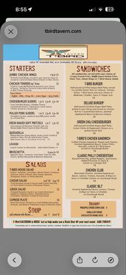 Menu photo 1 T-Bird Tavern Scottsdale, AZ Menu photo 1 T-Bird Tavern Scottsdale, AZ