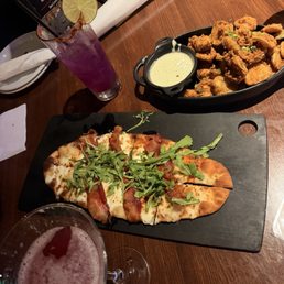 Fried pickles and hot honey bacon flatbread Fried pickles and hot honey bacon flatbread